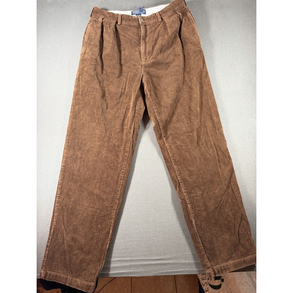 Vintage Polo Ralph Lauren Andrew Corduroy Pants Men 34x34 Brown Pleated Pants